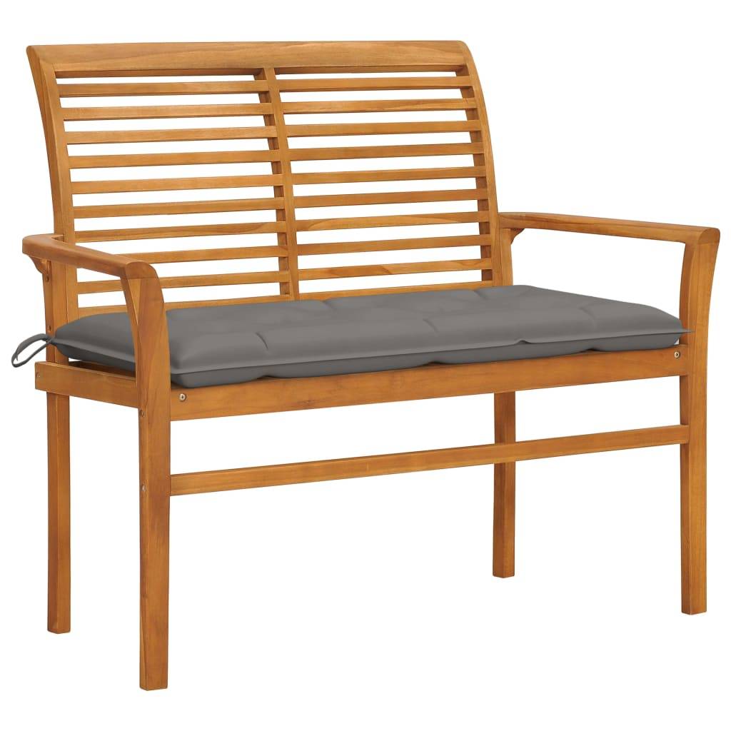 Helloshop26 - Banc de jardin meuble de patio d'extérieur terrasse avec coussin gris 112 cm bois de teck massif - Imagen 1
