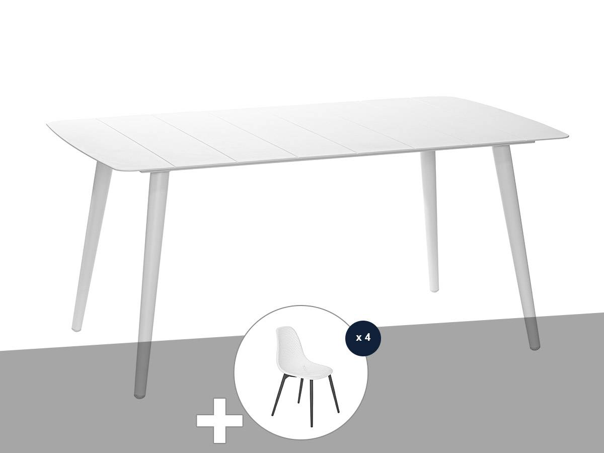 Table de jardin rectangulaire en aluminium blanc Corfou avec 4 chaises Malte - 4 places - Jardiline - Imagen 1