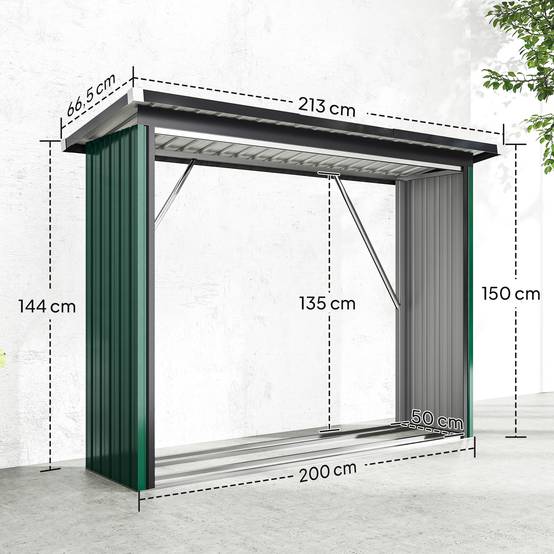 Abri-bûches acier galvanisé vert 213 x 66.5 x 150 cm - PANGIVO - Image 5