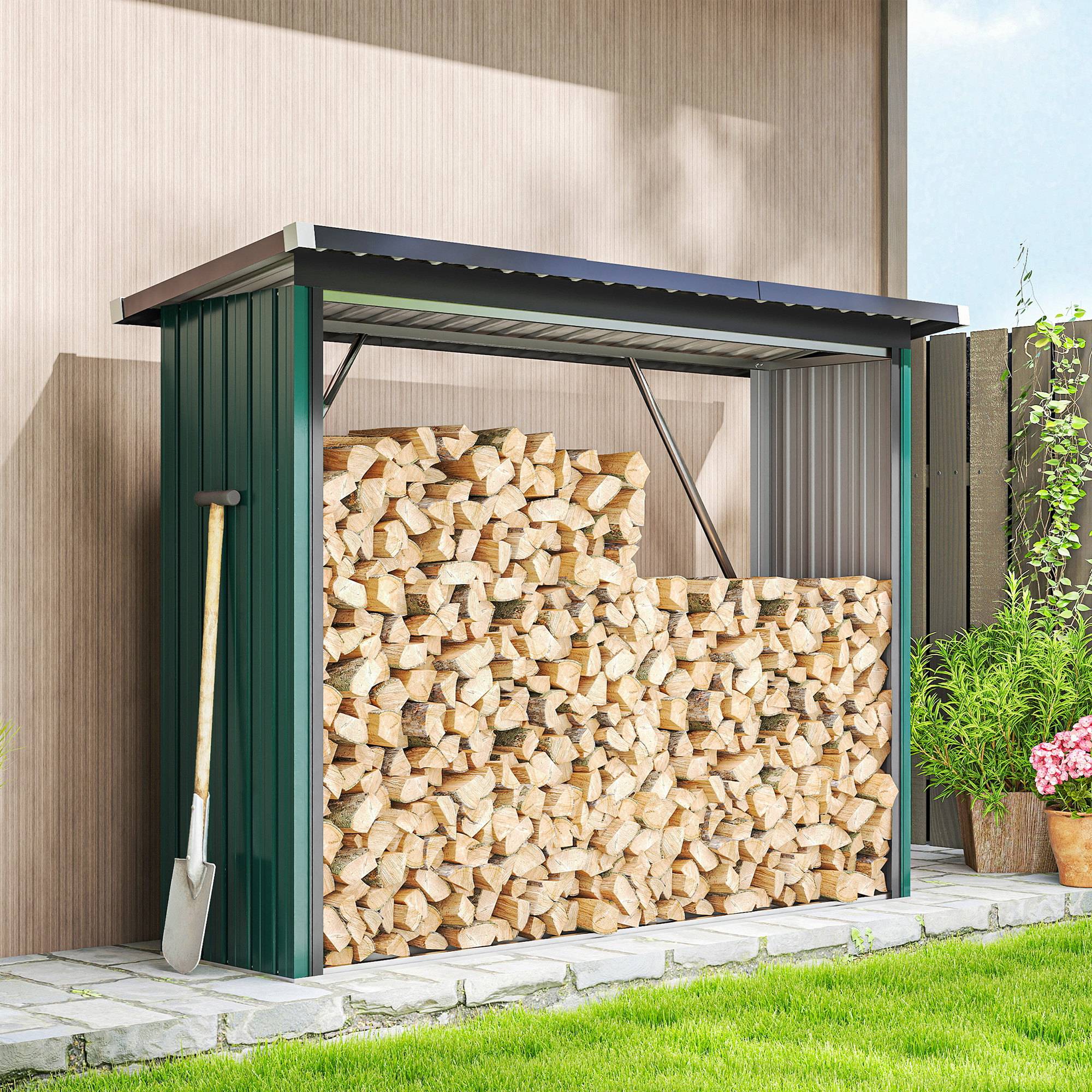 Abri-bûches acier galvanisé vert 213 x 66.5 x 150 cm - PANGIVO - Image 4
