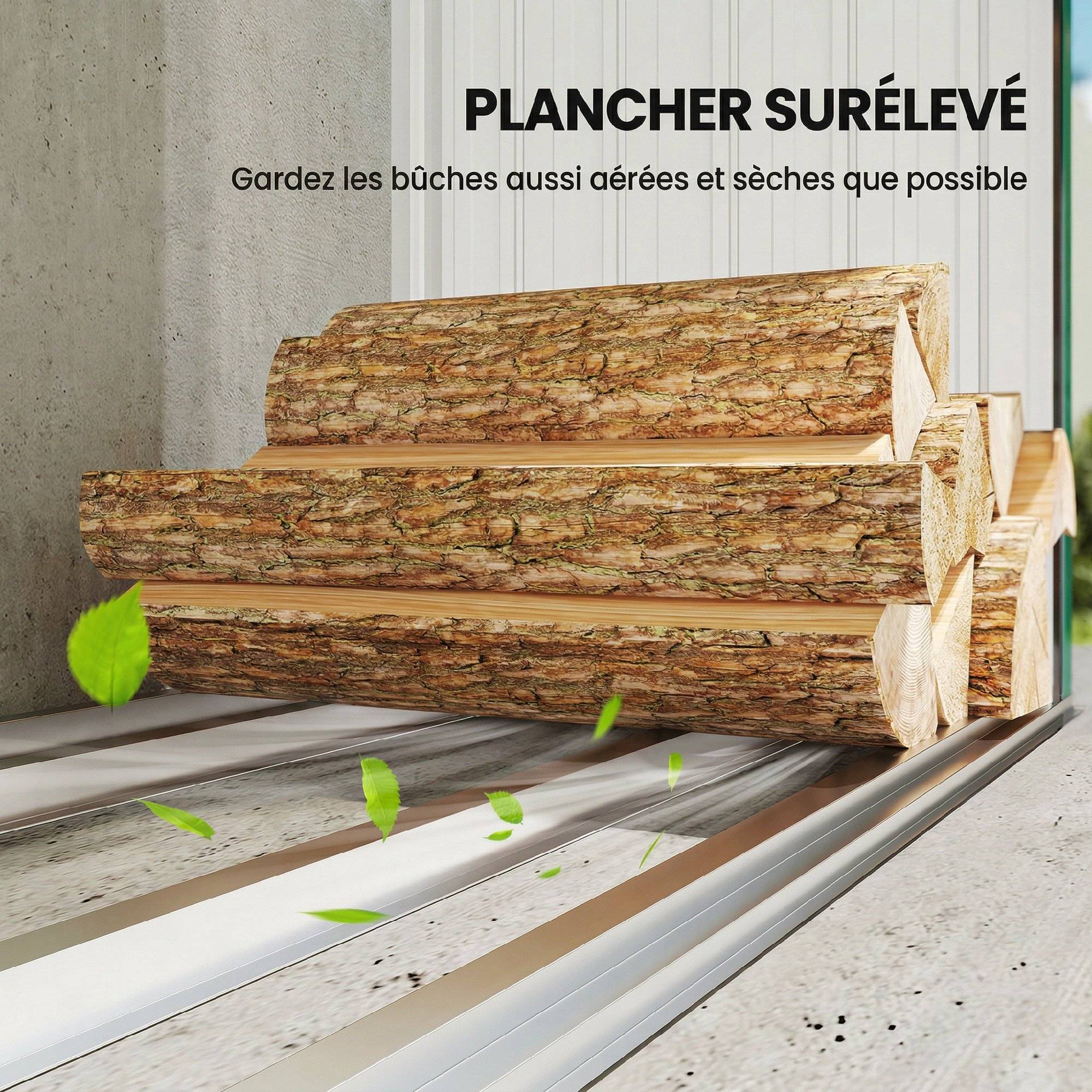 Abri-bûches acier galvanisé vert 213 x 66.5 x 150 cm - PANGIVO - Image 7