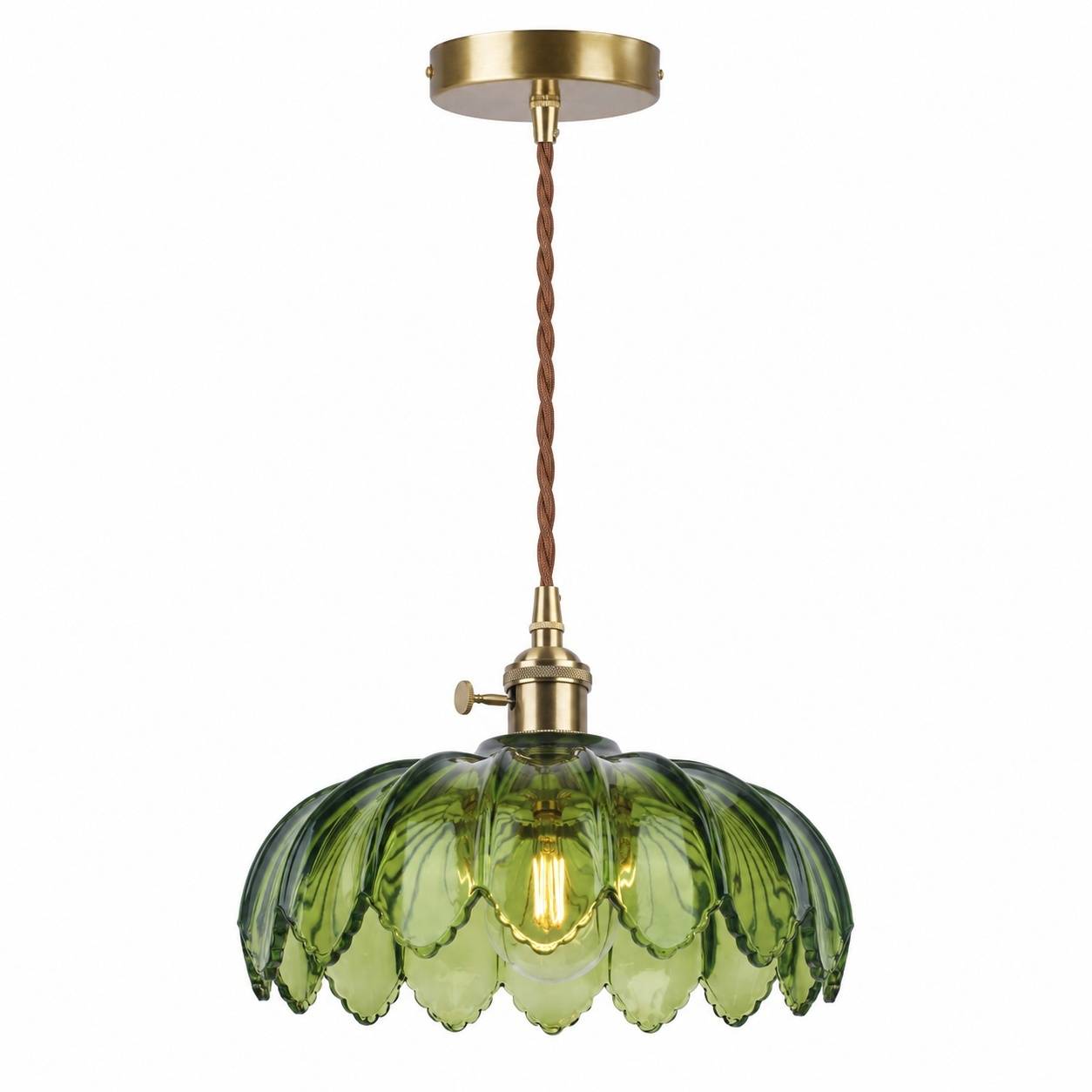 Lustre Vintage Art Déco Suspension Verre Vert E27 - Image 1