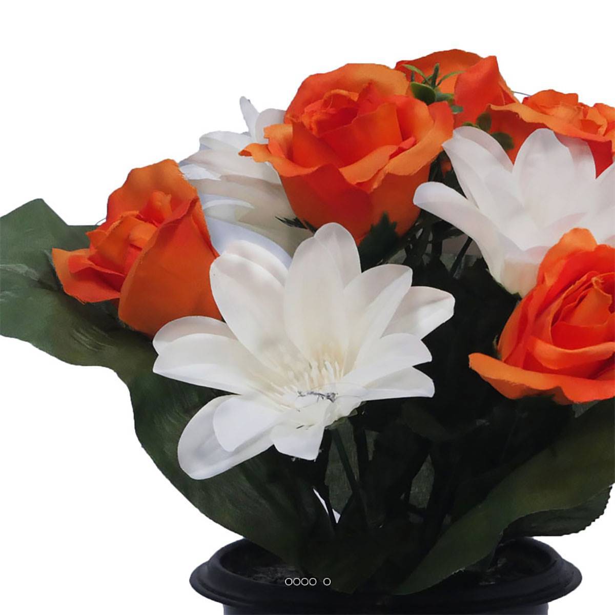 Artificielles - Pot fleurs artificielles pour le cimetière roses et lys Orange - couleur: Orange - Imagen 3