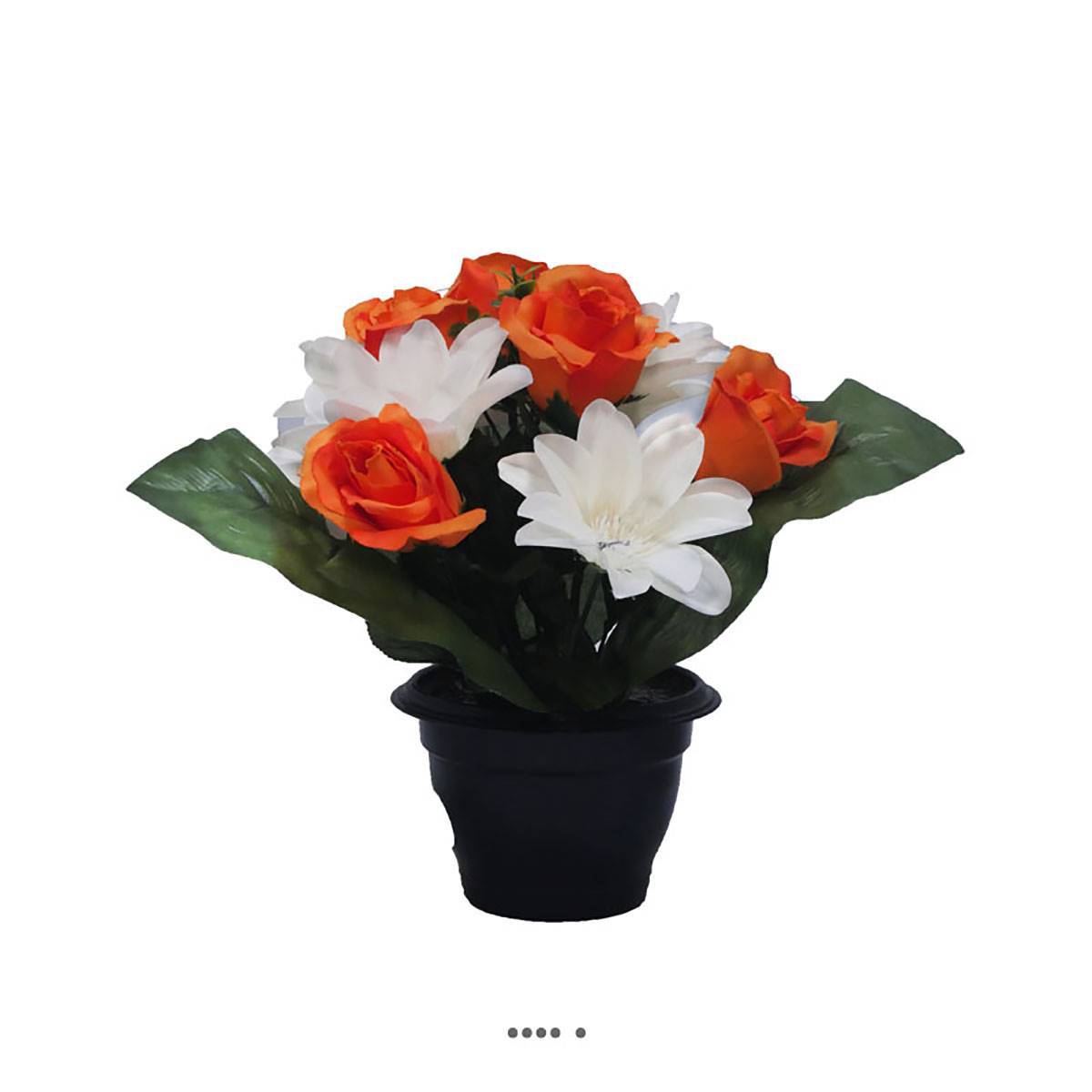 Artificielles - Pot fleurs artificielles pour le cimetière roses et lys Orange - couleur: Orange - Imagen 1