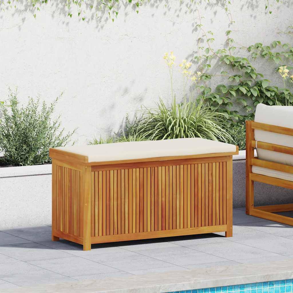 ComfortXL - Coffre de Rangement Banc Bois d'Acacia avec Coussin Imperméable pour Mobilier de Jardin Brun 113x50x60.5 cm – ComfortXL Outdoor Living - Image 1
