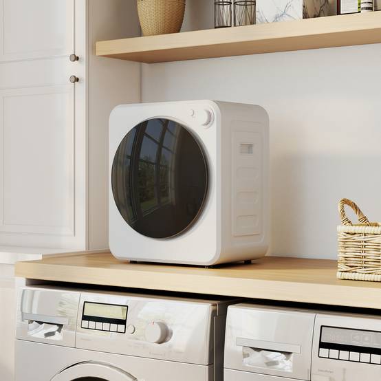 Mini sèche-linge portable 2,5kg, 5 programmes, 800/400W, chargement frontal, empilable/mural/autoportant, blanc - Image 3