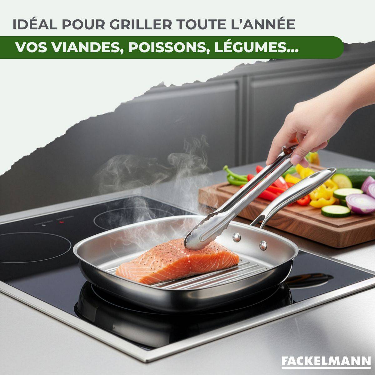 Poêle à Frire 26 cm et Gril 28 cm inox 18/10 Triply et couvercle Fackelmann Vita3 - Image 5