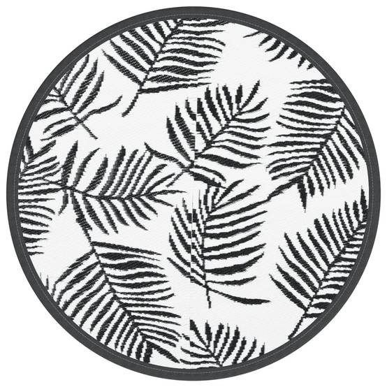 Tapis extérieur - Tapis de jardin - Tapis de terrasse blanc et noir Ø160 cm PP-JU12258 - Image 1