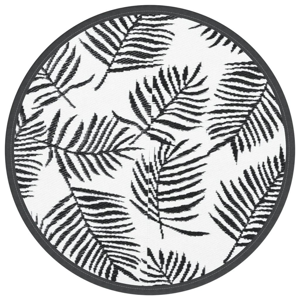 Tapis extérieur - Tapis de jardin - Tapis de terrasse blanc et noir Ø160 cm PP-JU12258 - Image 1