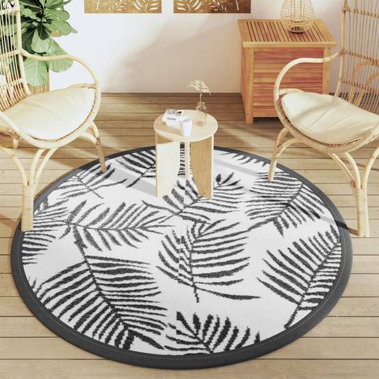 Tapis extérieur - Tapis de jardin - Tapis de terrasse blanc et noir Ø160 cm PP-JU12258 - Image 3