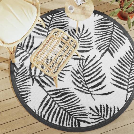 Tapis extérieur - Tapis de jardin - Tapis de terrasse blanc et noir Ø160 cm PP-JU12258 - Image 2