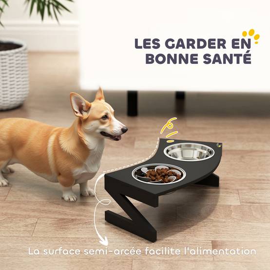 Gamelle chien surélevée avec support gamelle pour chien avec 2 bols en acier inoxydable de 1L 52,5 x 30 x 16,5 cm noir - Image 6