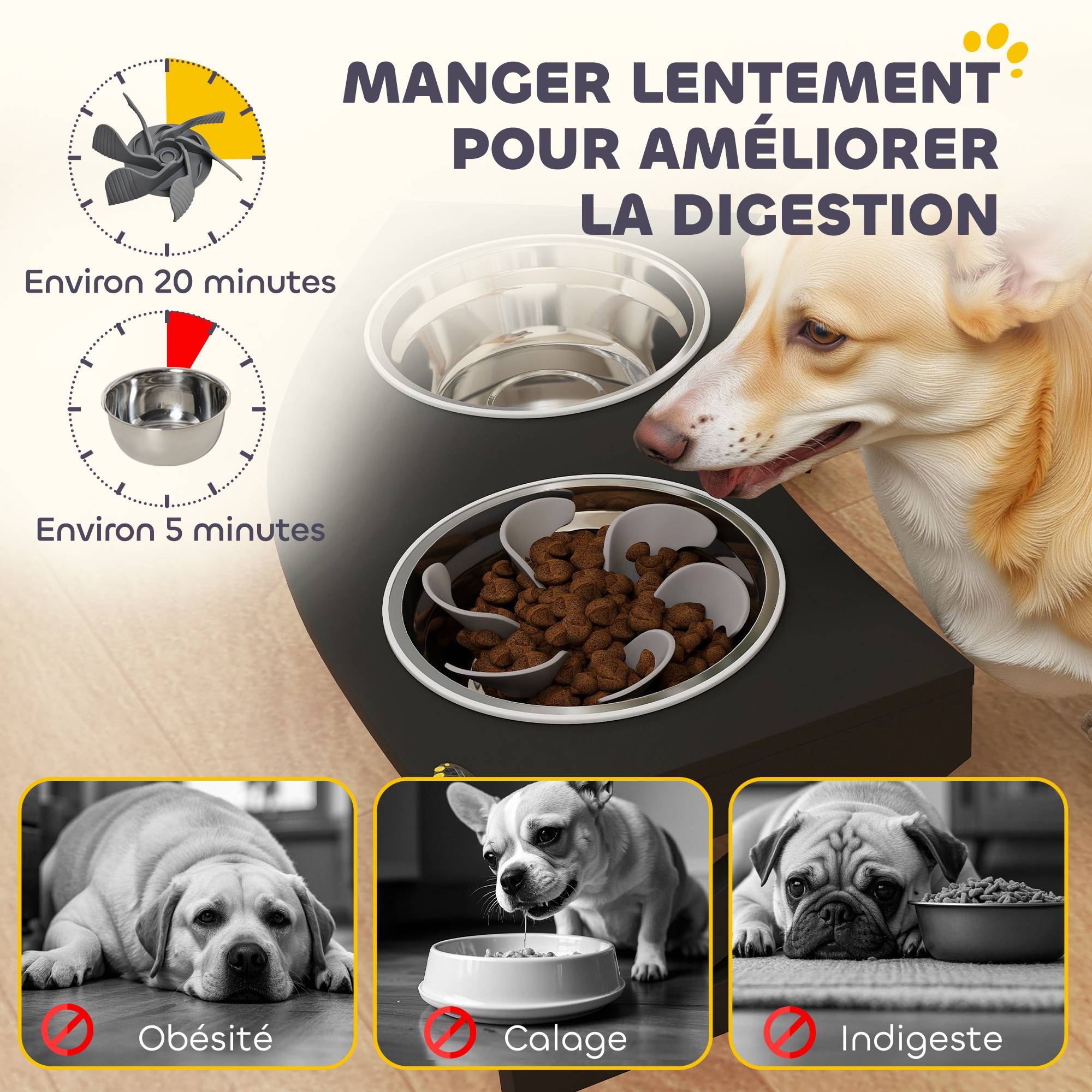 Gamelle chien surélevée avec support gamelle pour chien avec 2 bols en acier inoxydable de 1L 52,5 x 30 x 16,5 cm noir - Image 8