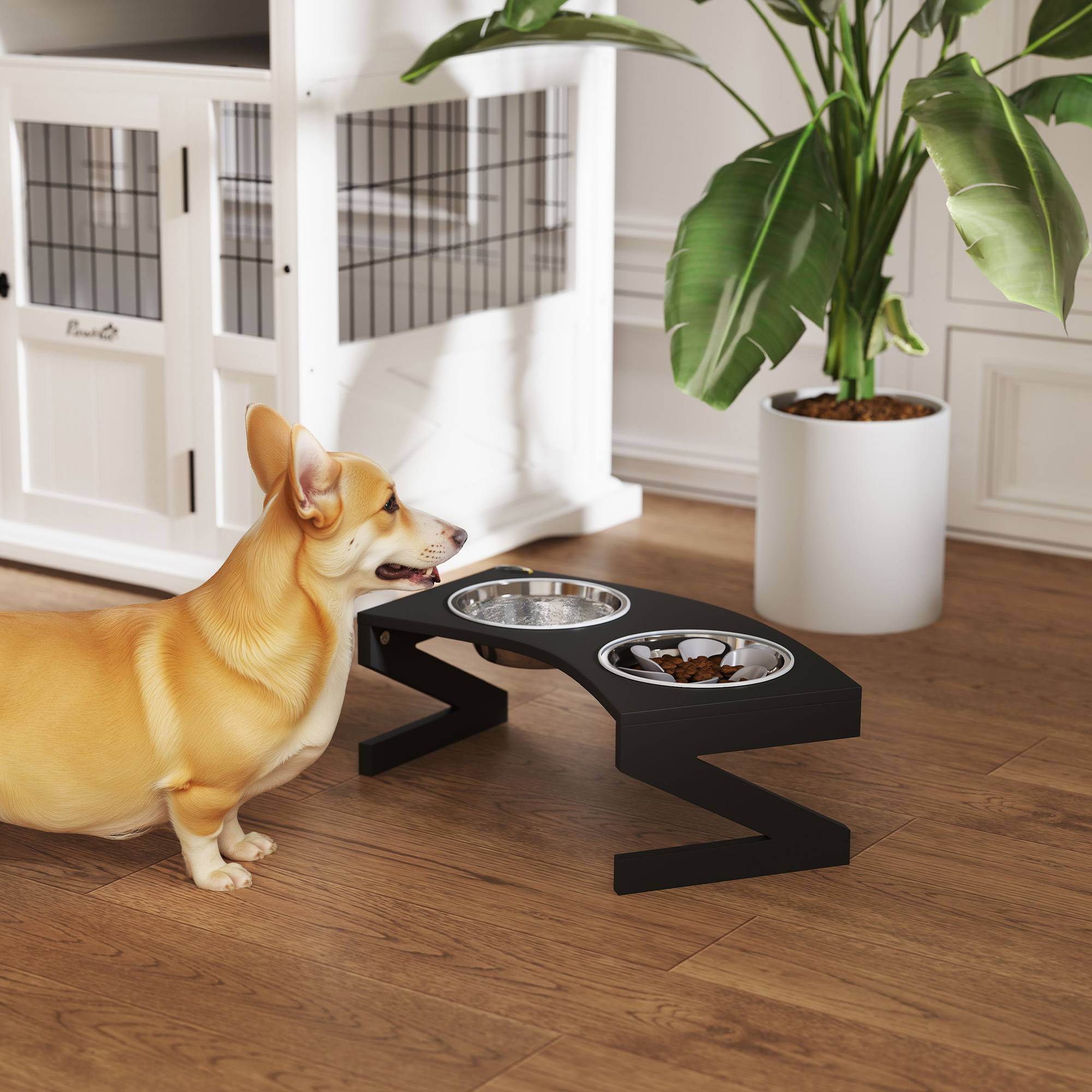 Gamelle chien surélevée avec support gamelle pour chien avec 2 bols en acier inoxydable de 1L 52,5 x 30 x 16,5 cm noir - Image 4