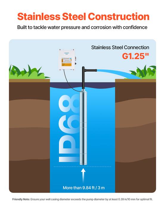 VEVOR Pompe immergée à eau pour puits profond acier inox 550 W 100 L/min 53 m - Image 4