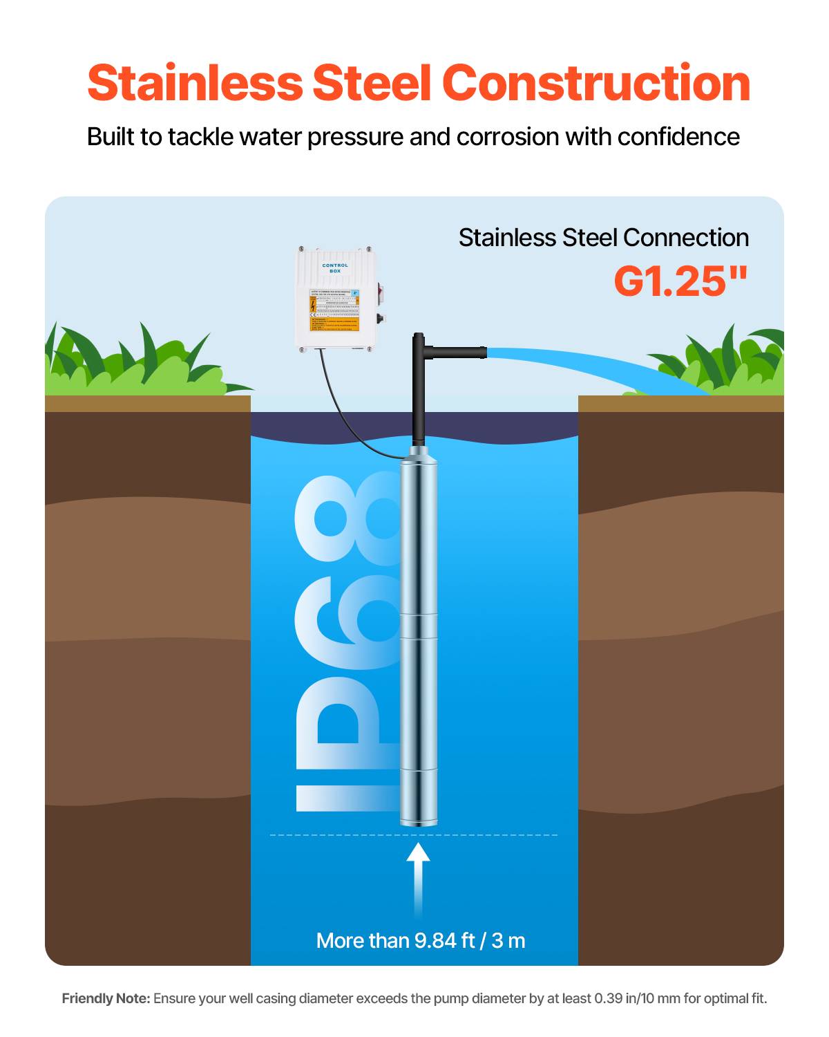 VEVOR Pompe immergée à eau pour puits profond acier inox 550 W 100 L/min 53 m - Image 4