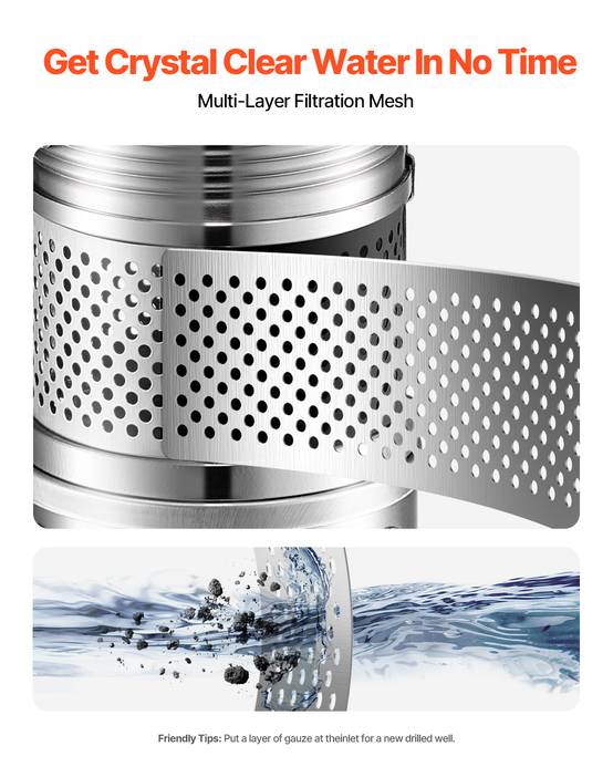 VEVOR Pompe immergée à eau pour puits profond acier inox 550 W 100 L/min 53 m - Image 5