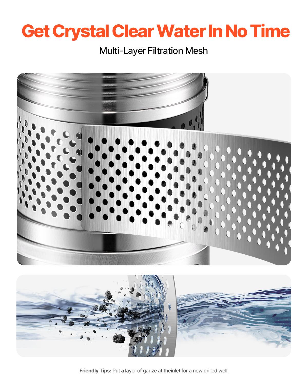 VEVOR Pompe immergée à eau pour puits profond acier inox 550 W 100 L/min 53 m - Image 5