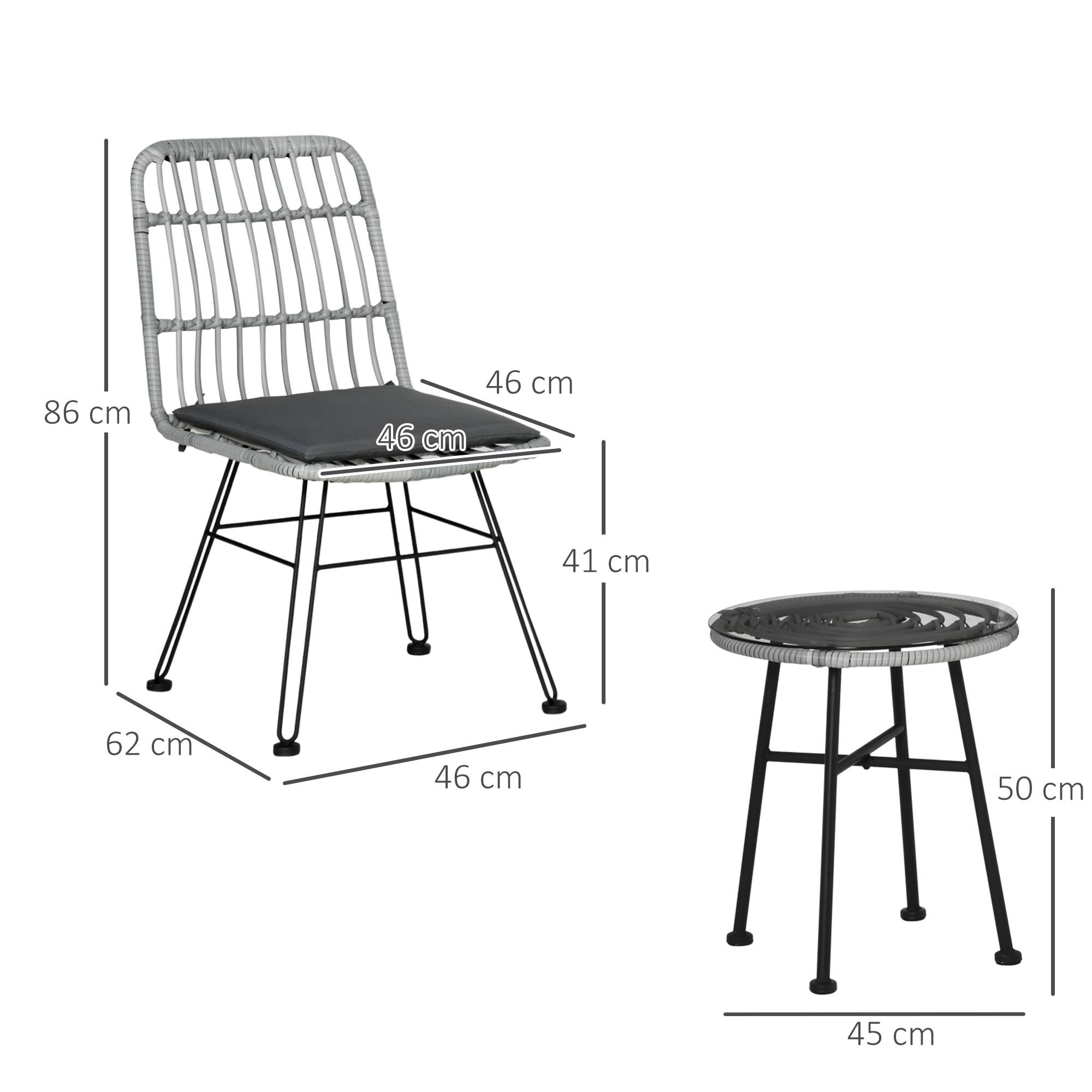 Sans Marque - Ensemble jardin 3 pièces PE rotin acier table basse verre 2 chaises gris - Image 5