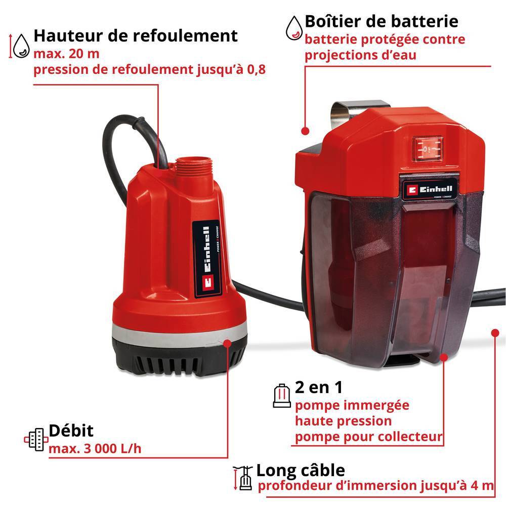 Einhell - Pompe multifonction sans fil GE-PP 18 RB Li - Capacité de livraison 3000 L/h - sans batterie Einhell - Image 2