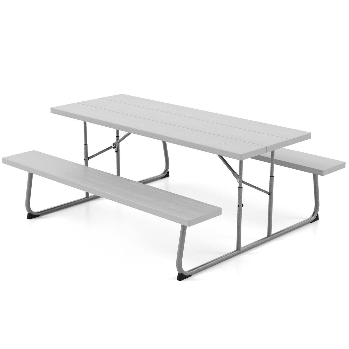 Ensemble Table et Bancs de Pique-Nique Pliable Ensemble de Jardin Cadre Métallique Plateau en HDPE 183x163x74cm Gris MAISON CHIC - Image 1