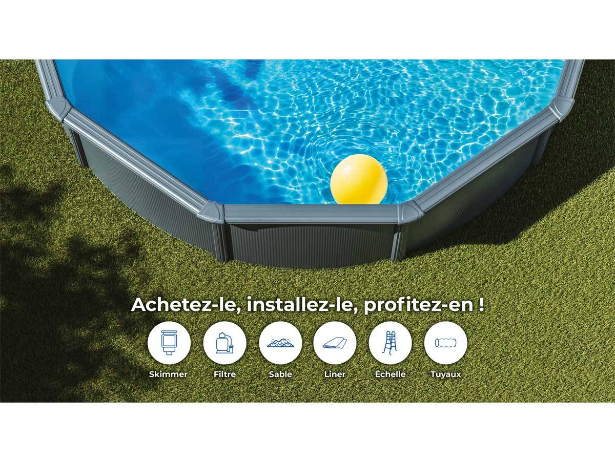 Gré - Piscine ronde acier Ø4,80m x H: 1,22m -  Gris anthracite - Gré - Image 4