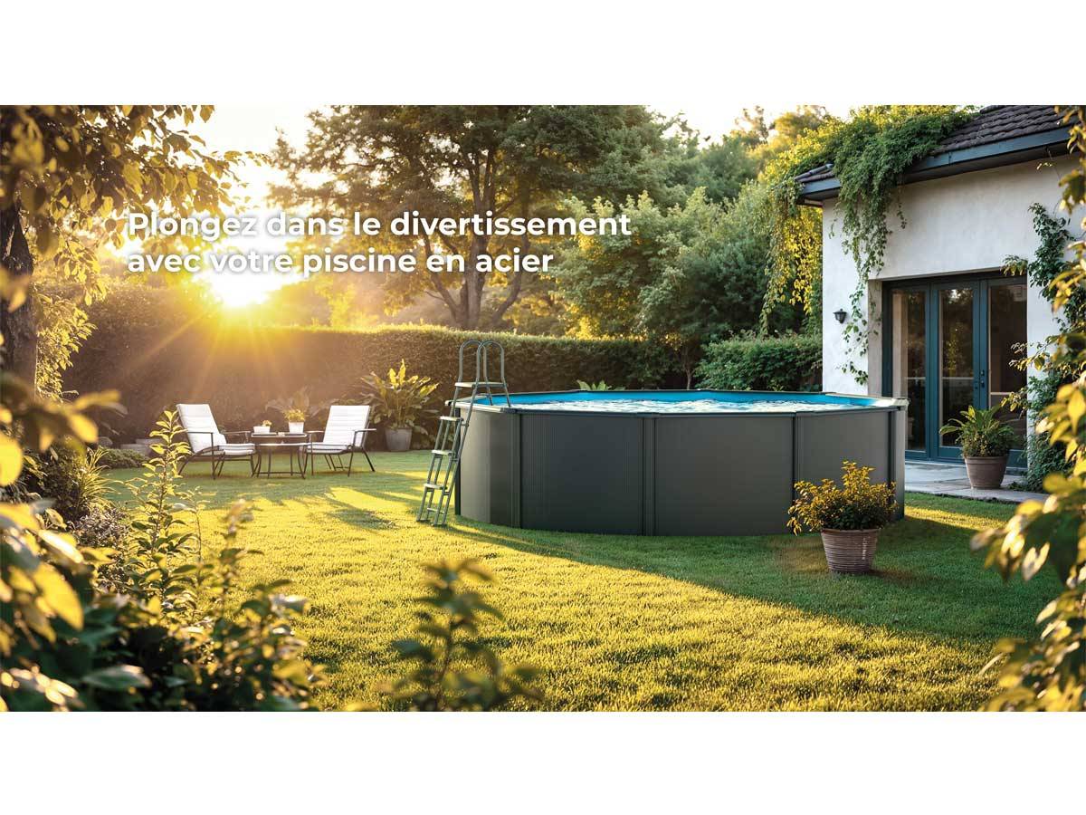 Gré - Piscine ronde acier Ø4,80m x H: 1,22m -  Gris anthracite - Gré - Image 2