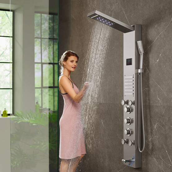 Vevor - VEVOR Panneau de douche 6 modes, hydroélectrique écran LED, pluie, cascade, 5 jets, pomme à main. - Image 8