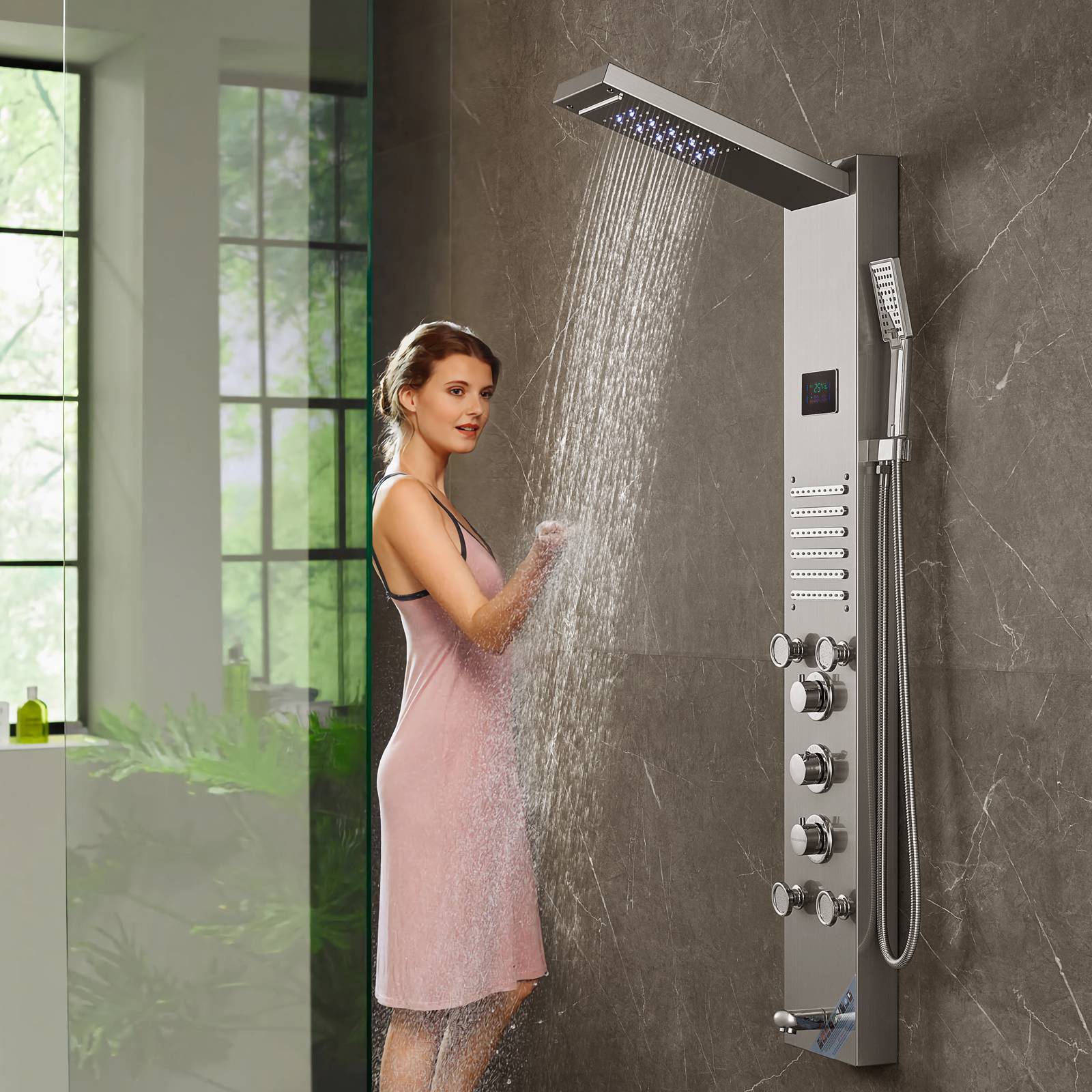 Vevor - VEVOR Panneau de douche 6 modes, hydroélectrique écran LED, pluie, cascade, 5 jets, pomme à main. - Image 8
