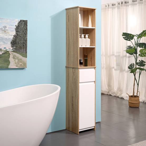 Meuble WC avec porte papier toilette 3 niveaux et distributeur intégré, rangement salle de bain compact noir moderne - Image 4