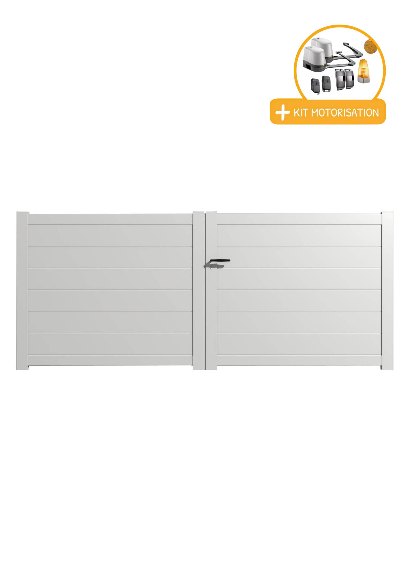 Portail Packit - Portail alu battant plein en kit +MOT dim. L.4000 (entre piliers) X H.1500 mmMOT LOCKYVIA (à bras)  Blanc (RAL 9010)