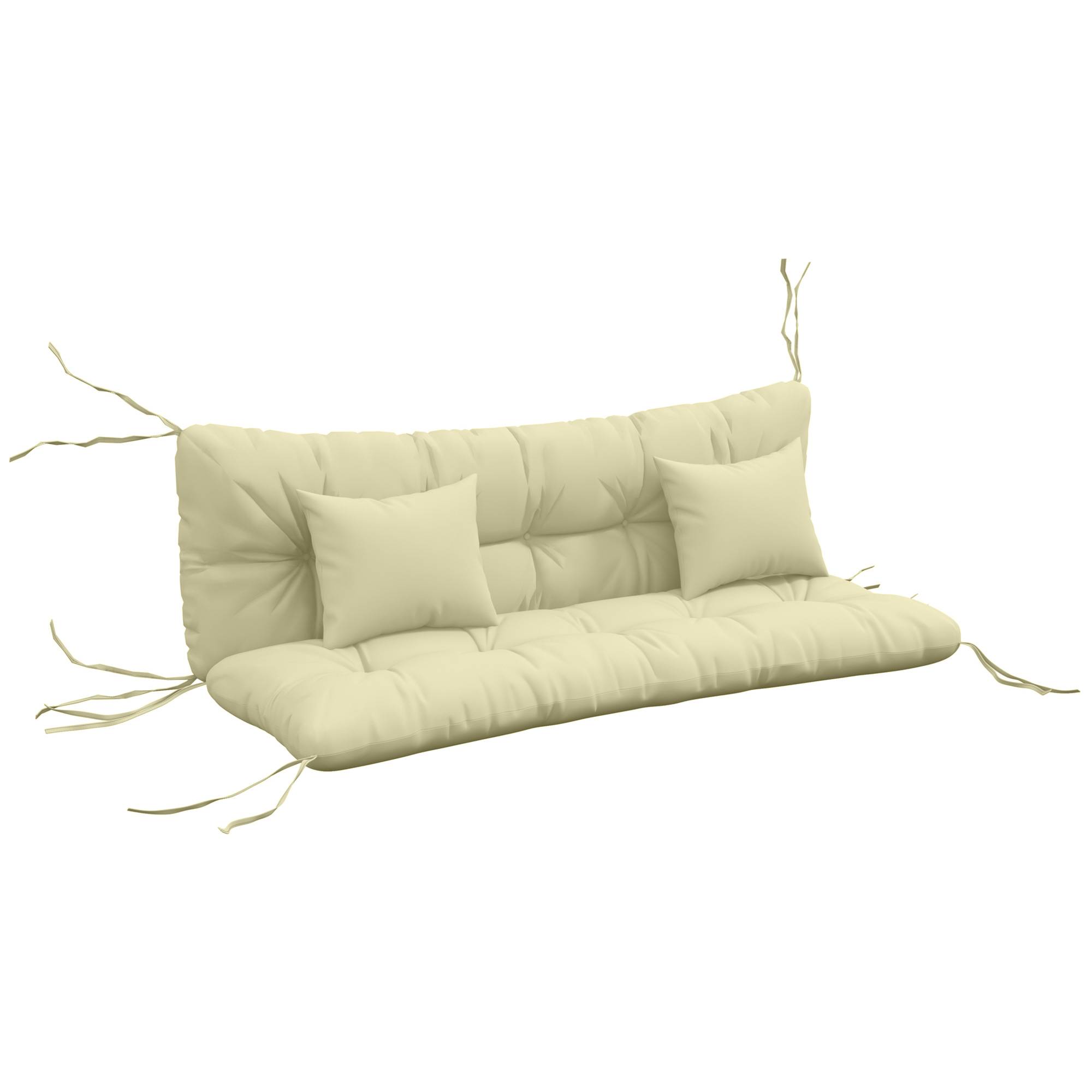 Lot de 4 coussins d'assise, 150 x 50 cm, coussins de chaise déperlants avec attaches, 10 cm d'épaisseur, blanc crème