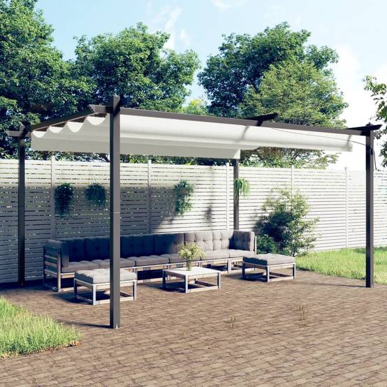 ComfortXL - Grande Pergola Acier avec Toit Rétractable Tonnelle pour Jardin Fête Crème 4x3 m – ComfortXL Outdoor Living - Image 1