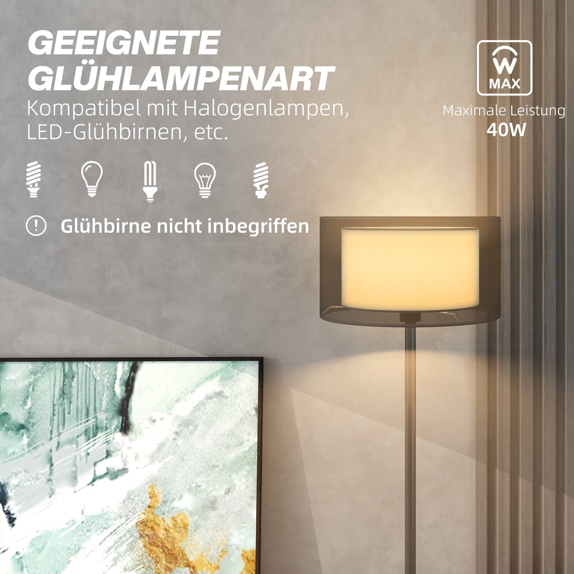 Lampadaire, abat-jour bicolore, interrupteur au pied, métal, noir - Image 9