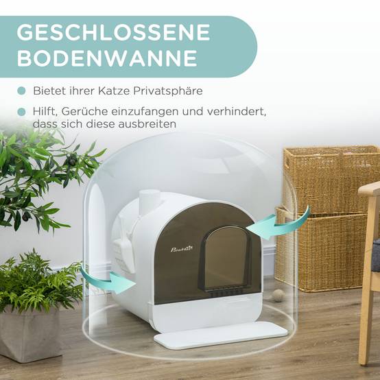 Maison de Toilette Chat Fermée Plastique Anti-odeurs avec Tapis Blanc 43x44x47cm - ComfortXL Pet Living - Image 5
