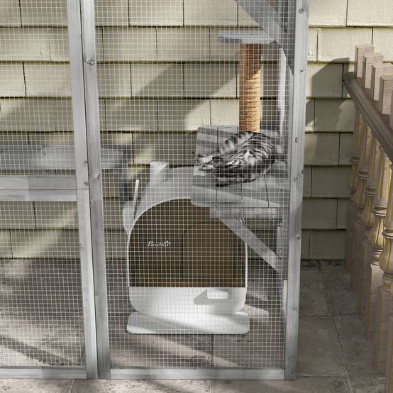 Maison de Toilette Chat Fermée Plastique Anti-odeurs avec Tapis Blanc 43x44x47cm - ComfortXL Pet Living - Image 7