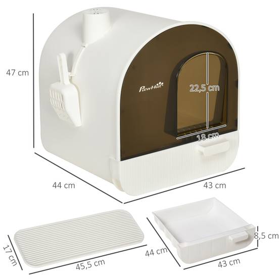 Maison de Toilette Chat Fermée Plastique Anti-odeurs avec Tapis Blanc 43x44x47cm - ComfortXL Pet Living - Image 3