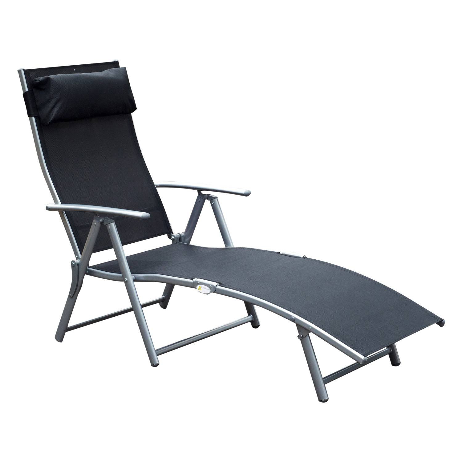 Outsunny - Bain de soleil pliable dossier inclinable multi-positions têtière fournie métal époxy textilène noir - Outsunny - Imagen 1
