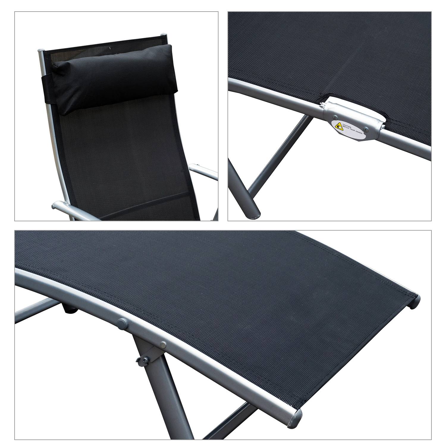 Outsunny - Bain de soleil pliable dossier inclinable multi-positions têtière fournie métal époxy textilène noir - Outsunny - Imagen 8