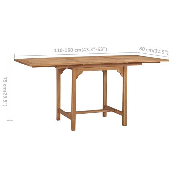 Table extensible de jardin Teck solide 110-160 x 80 x 75 cm - PANGIVO - Image 9