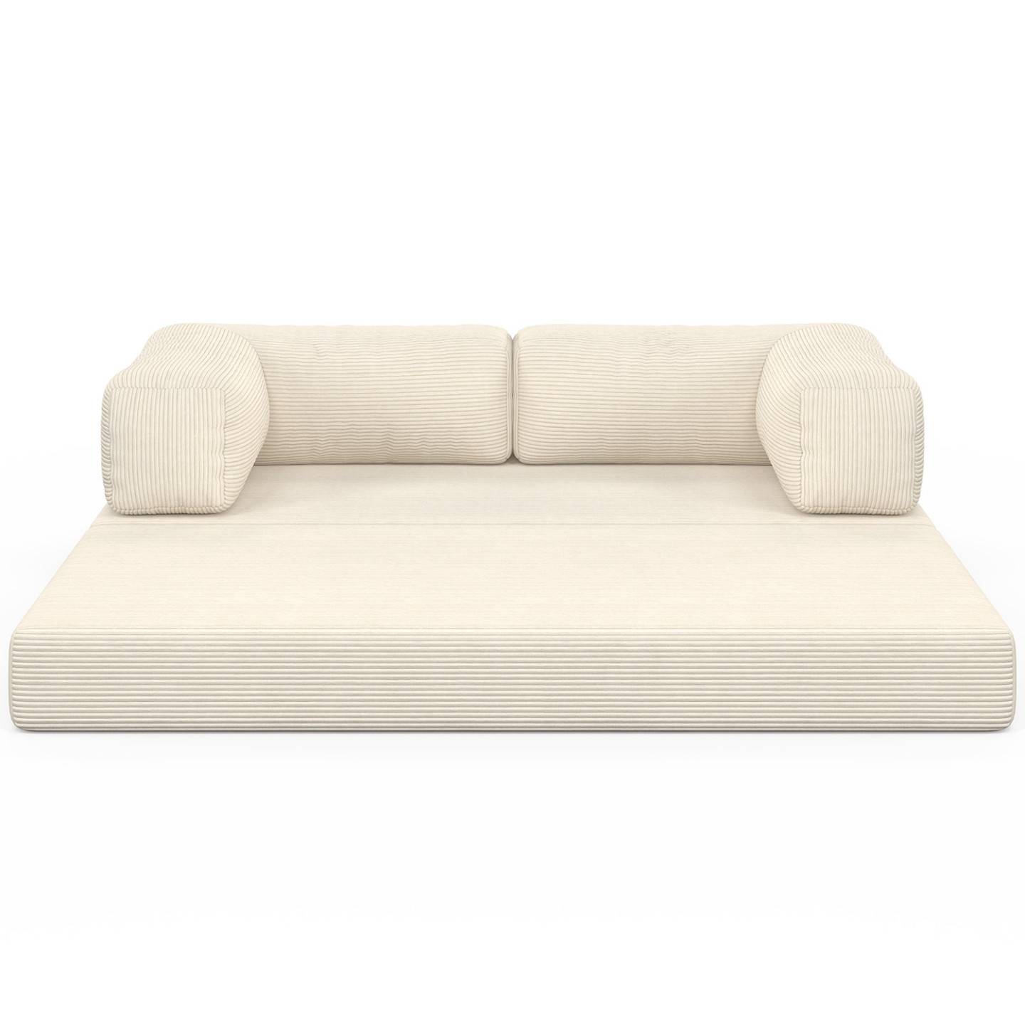 IDMARKET - Canapé droit 3 places convertible NATOU en velours côtelé beige - Image 4