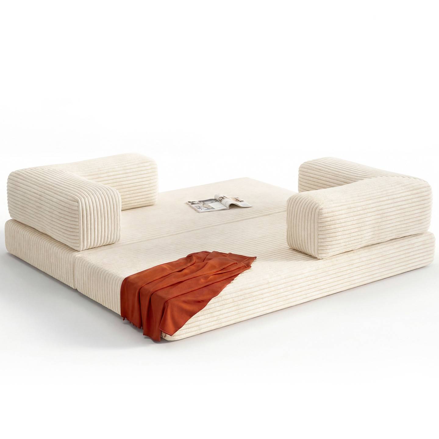 IDMARKET - Canapé droit 3 places convertible NATOU en velours côtelé beige - Image 8