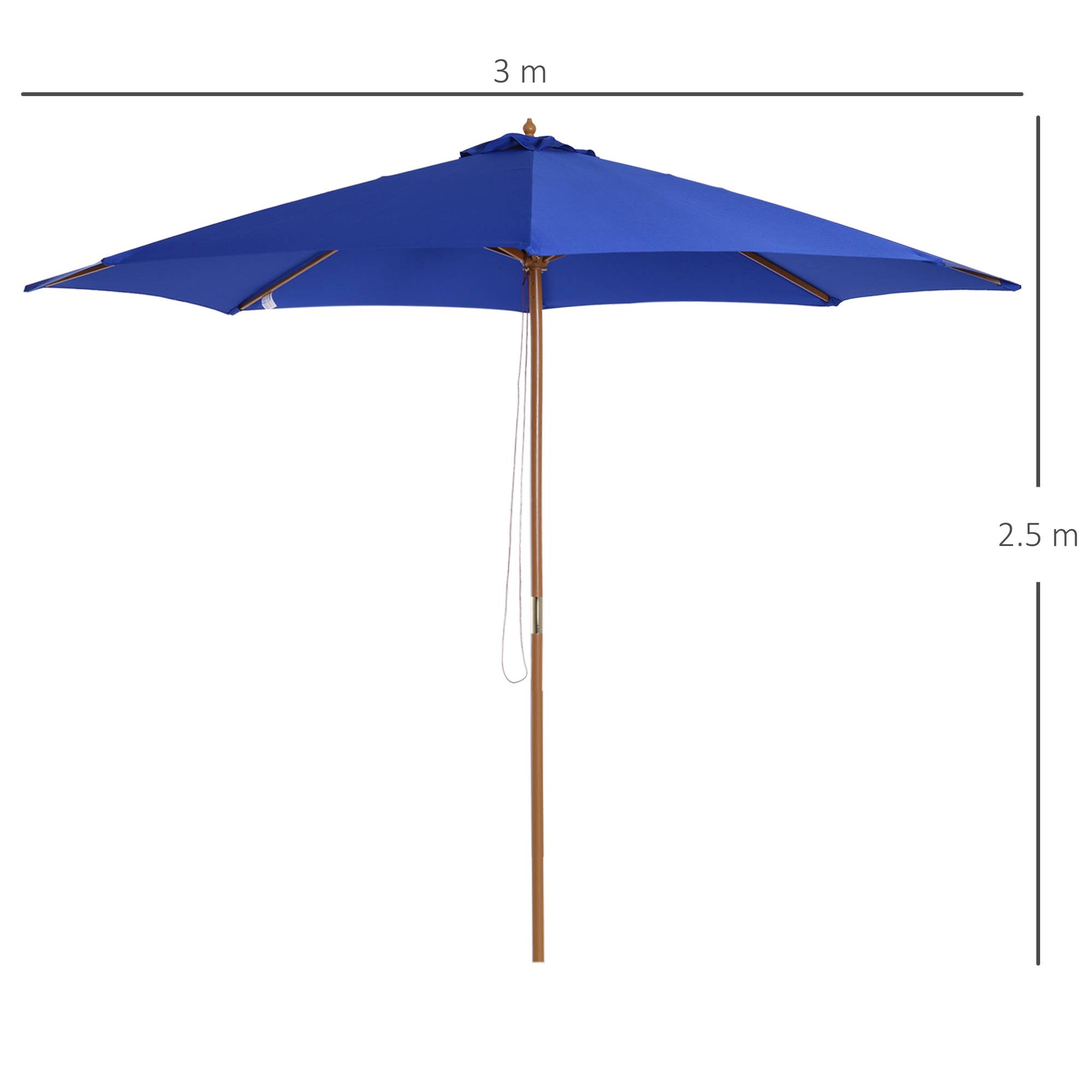 Parasol de jardin droit en bois et bambou pour terrasse extérieur anti UV 300cm bleu - ComfortXL Outdoor Living - Image 3