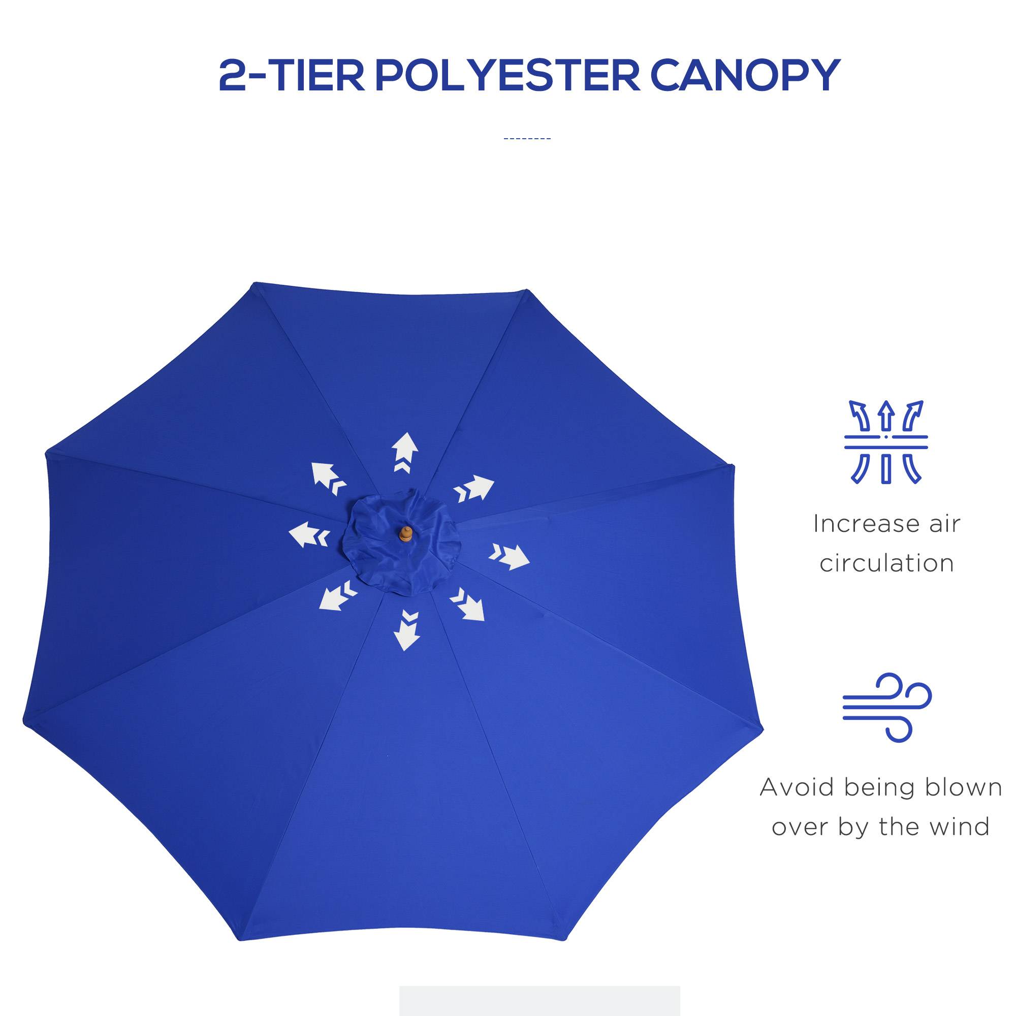Parasol de jardin droit en bois et bambou pour terrasse extérieur anti UV 300cm bleu - ComfortXL Outdoor Living - Image 6