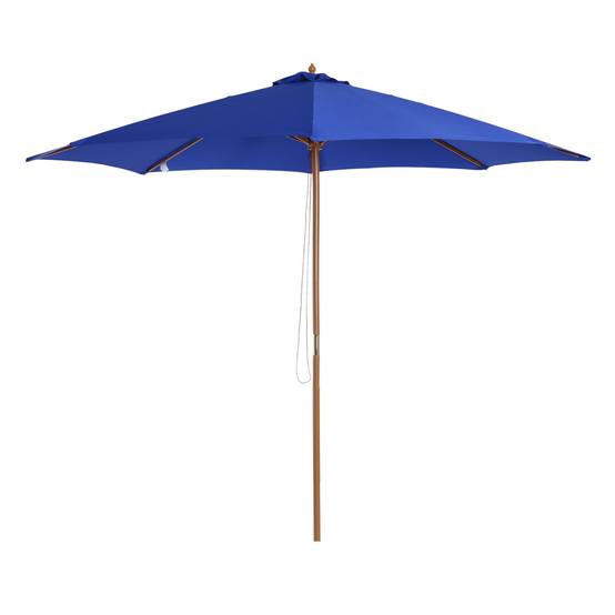 Parasol de jardin droit en bois et bambou pour terrasse extérieur anti UV 300cm bleu - ComfortXL Outdoor Living - Image 2