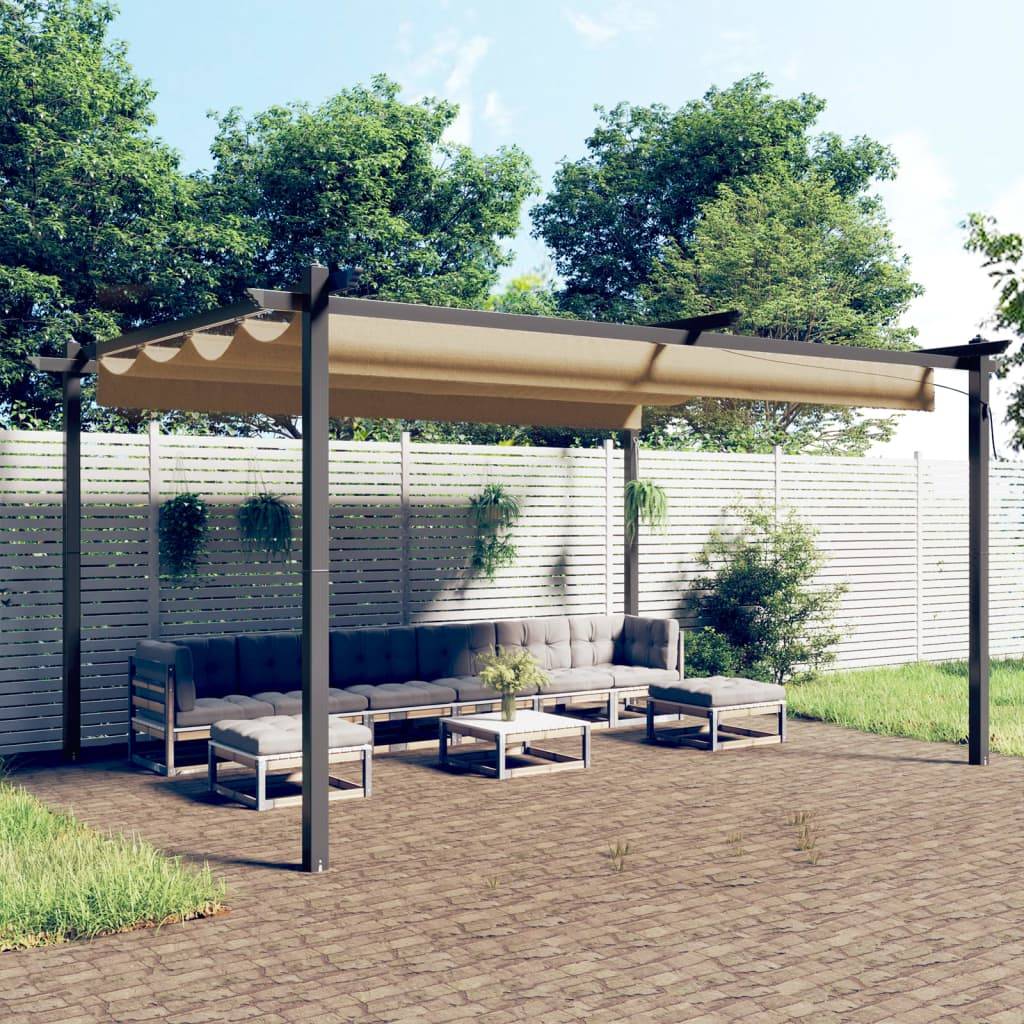 ComfortXL - Pergola Acier avec Toit Ouvrant Rétractable Abri de Jardin Moderne Taupe 4x3 m – ComfortXL Outdoor Living - Image 1