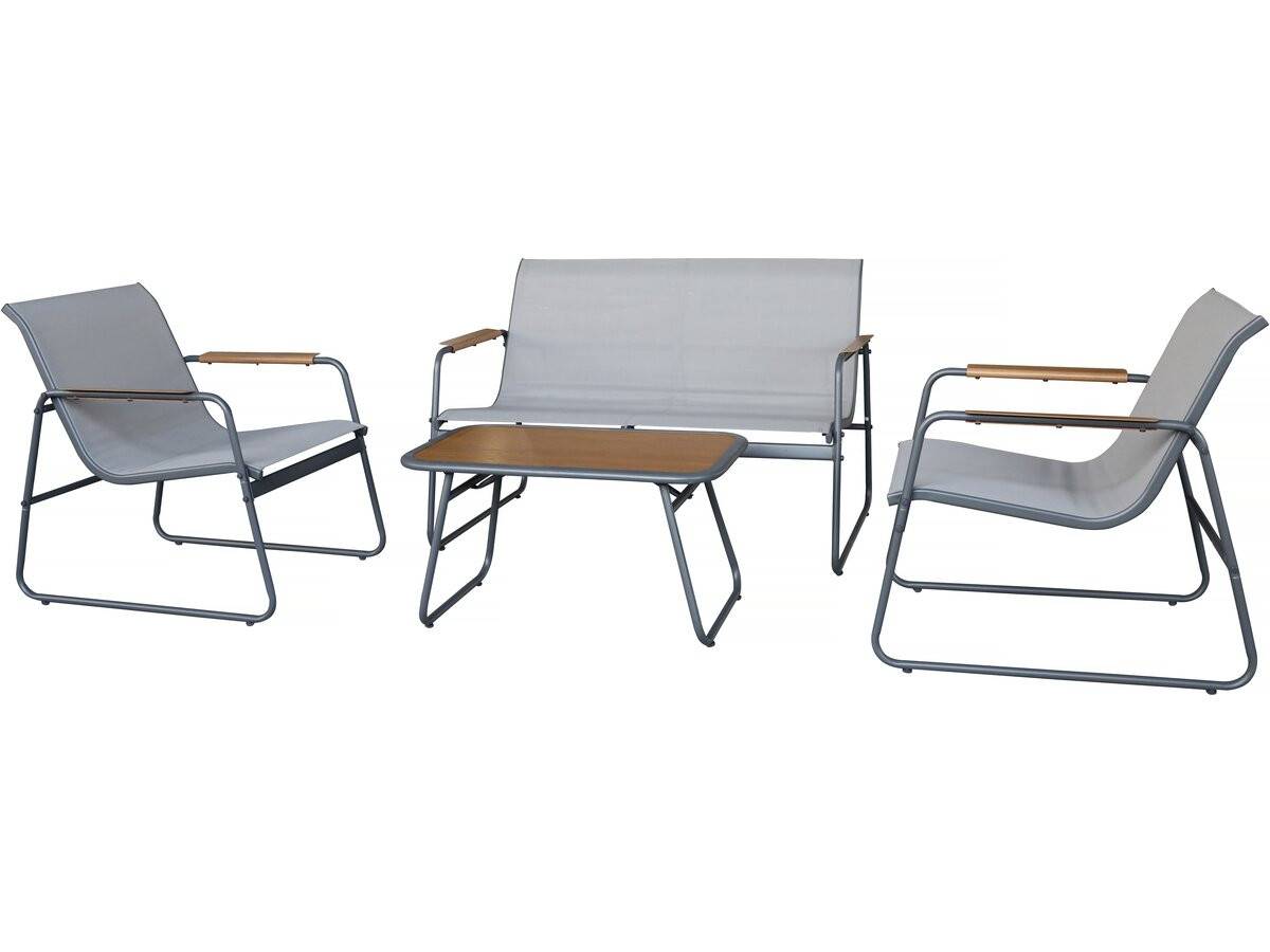 Habitat Et Jardin - Salon De Jardin En Métal Avec Décor Imitation Bois "sparta" - 4 Places - Gris Clair -habitat Et Jardin - Image 1
