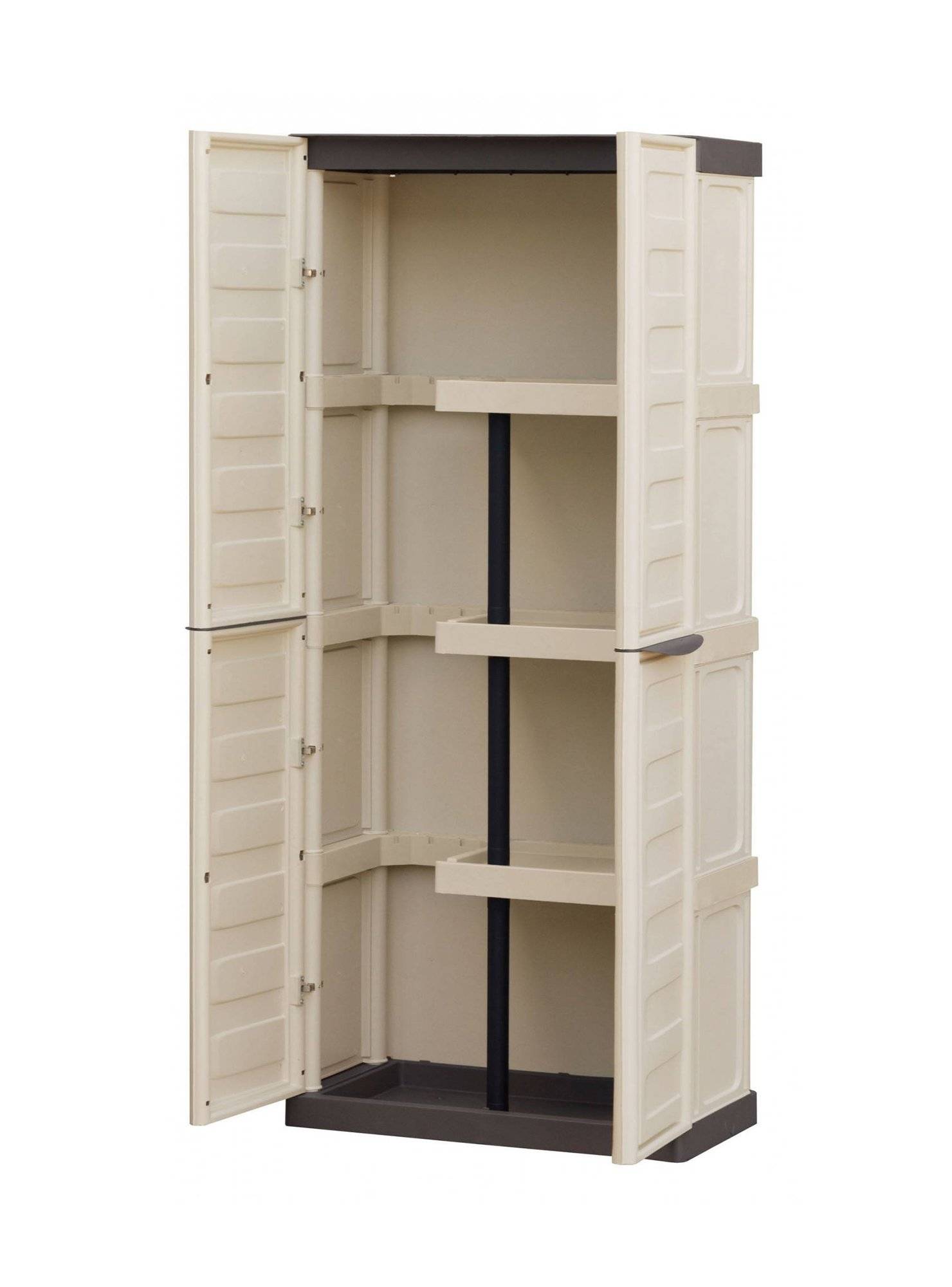 Dmora - Armoire d'extérieur Daldegan, Armoire de balcon polyvalente, armoire à balais 2 portes, 70x47h178 cm, Beige et Marron, Finition rayée - Dmora - Imagen 7