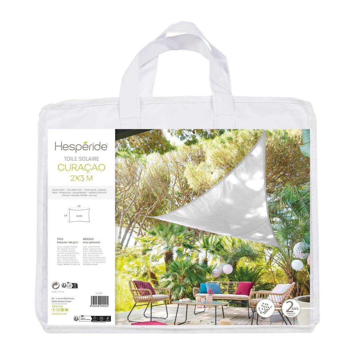 Hesperide - Voile d ombrage rectangulaire "Curacao" blanc 3x2m en polyester Hespéride - Imagen 2