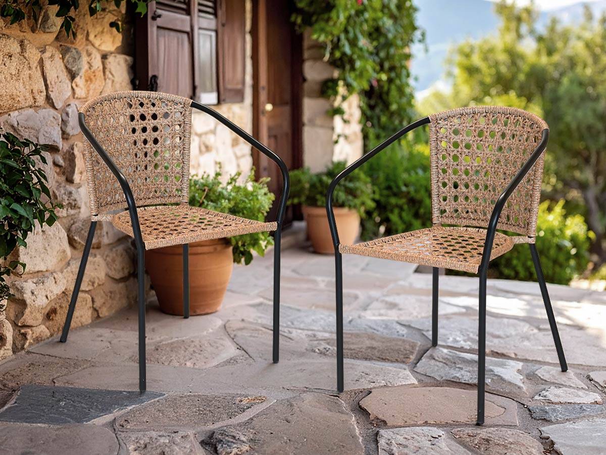 Lot de 2 Fauteuil en jardin en résine tressée imitation rotin Cocos - Jardiline - Imagen 2